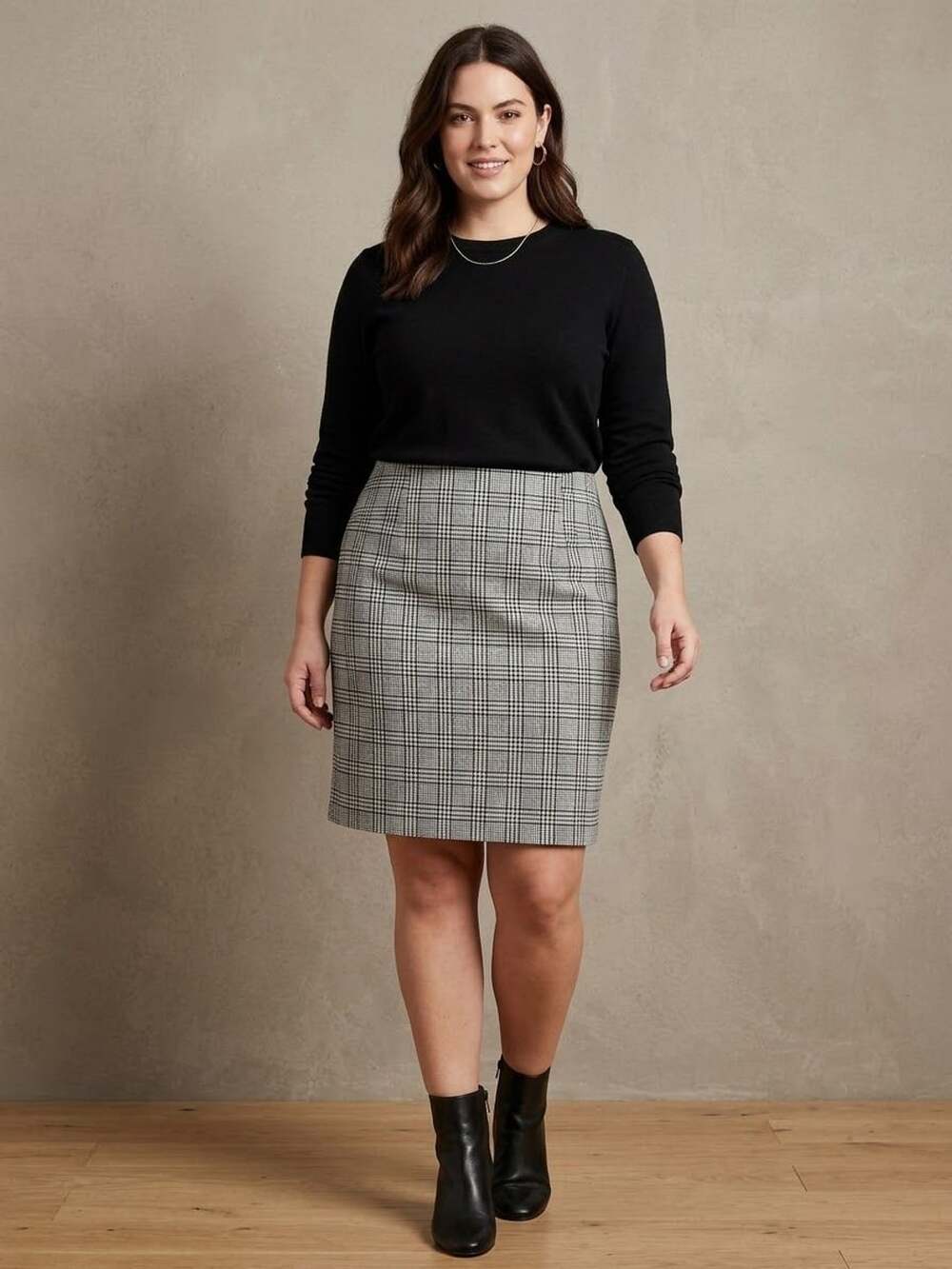 Michael Kors Glen Plaid Pencil Skirt Black White Houndstooth